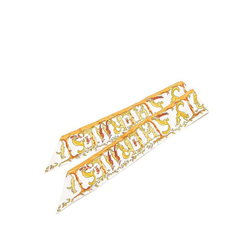 Hermès Alphabet Twilly Silk Scarf White Silk Very good condition - Front View