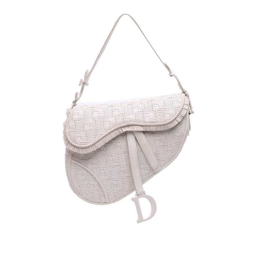Dior Ultra Matte Woven Calfskin Saddle Bag White Leather Good condition - Front View