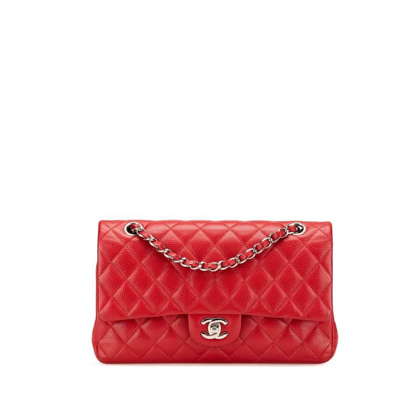 Chanel Medium Classic Caviar Double Flap Red Leather Good condition - Front View