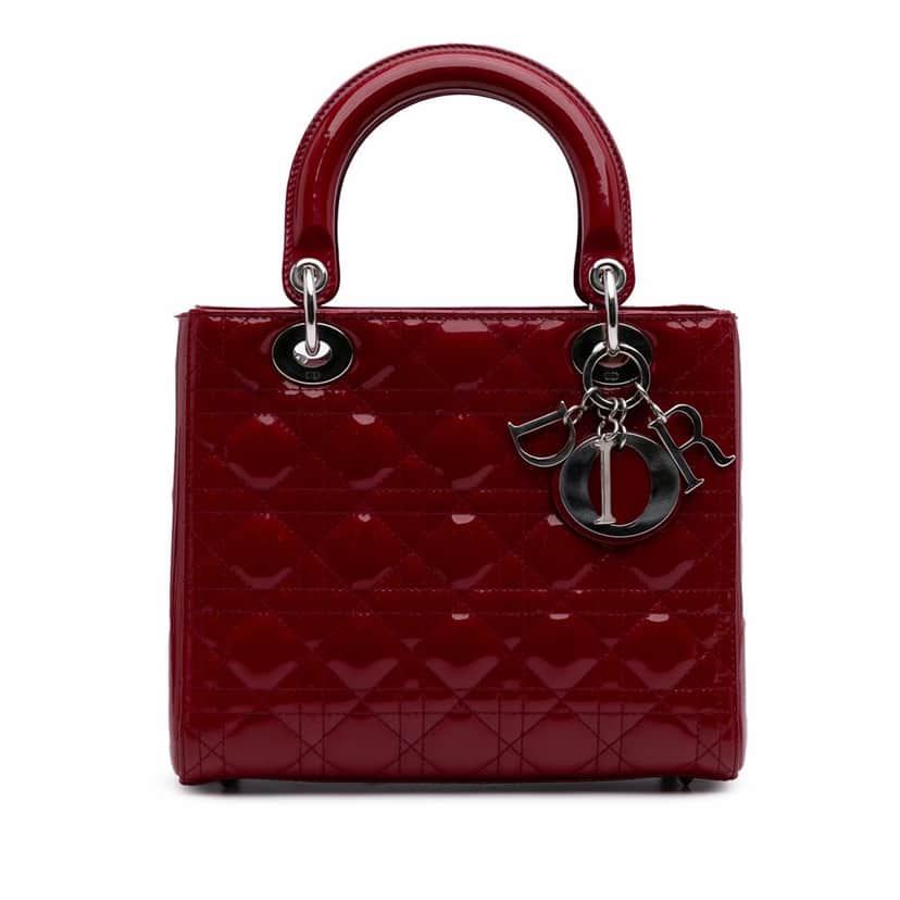 Dior Medium Patent Cannage Lady Dior Red Leather Good condition - Front View