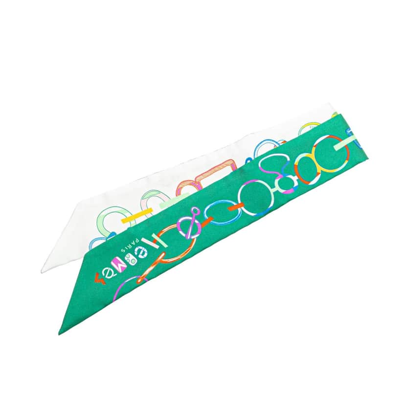 Hermès Do Re Boucles Twilly Scarf Green Silk Good condition - Front View