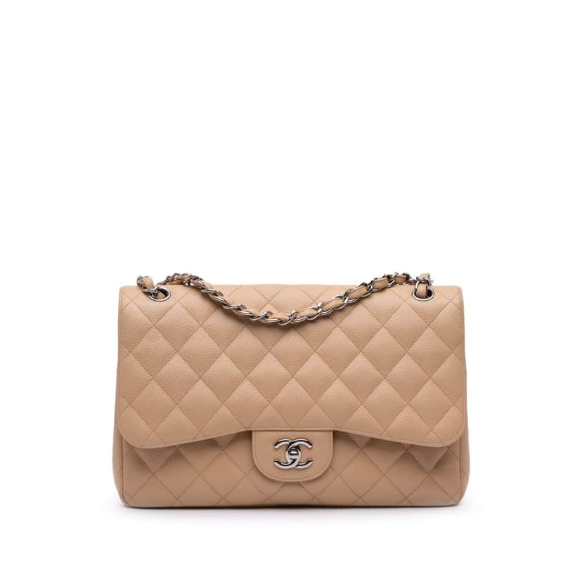 Chanel Jumbo Classic Caviar Double Flap Brown Leather Good condition - Front View