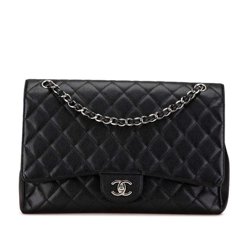 Chanel Maxi Classic Caviar Single Flap Black Leather Good condition - Front View