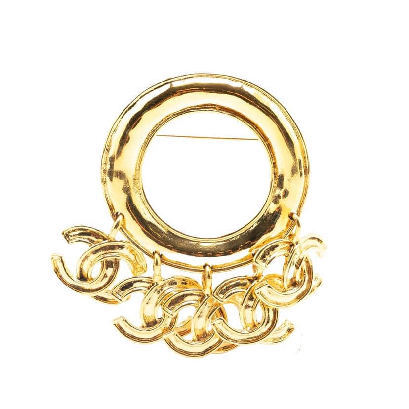 Chanel Gold Plated CC Charm Brooch Gold Metal Good condition - Front View