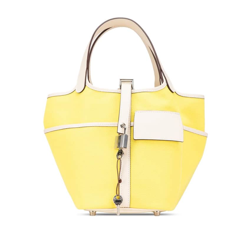 Hermès Toile Goeland and Swift Cargo Picotin Lock 18 Yellow Canvas Good condition - Front View
