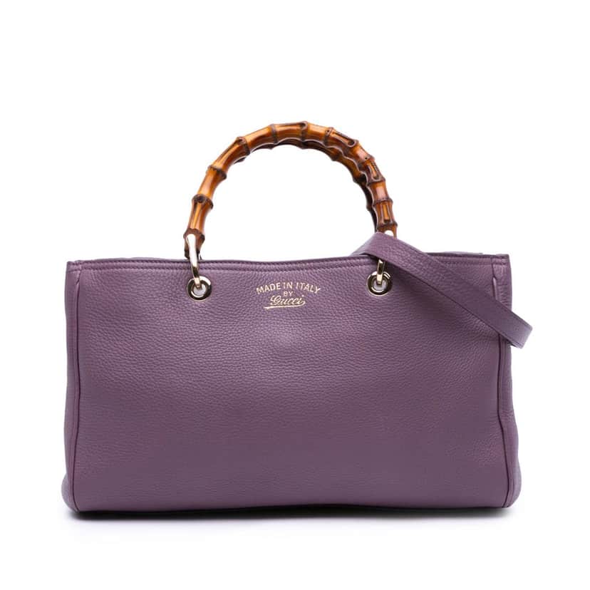 Gucci Medium Calfskin Bamboo Shopper Satchel Purple Leather Good condition - Front View
