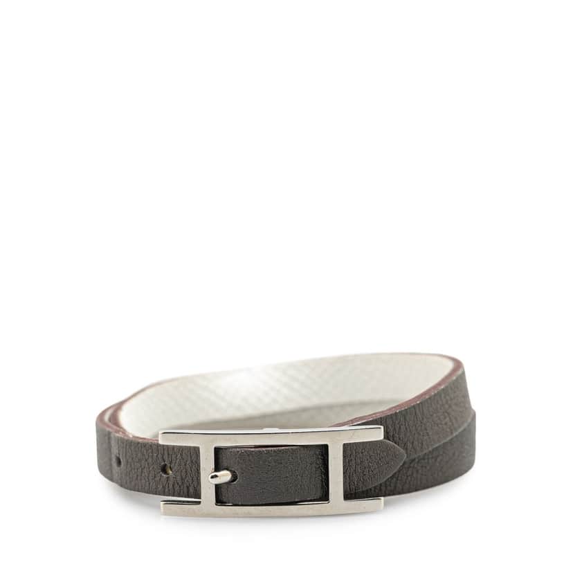 Hermès Epsom Behapi Double Tour Bracelet XS Grey Leather Good condition - Front View