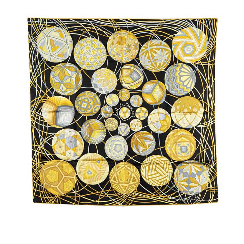 Hermès L'Art du Temari Silk Scarf Yellow Silk Very good condition - Front View