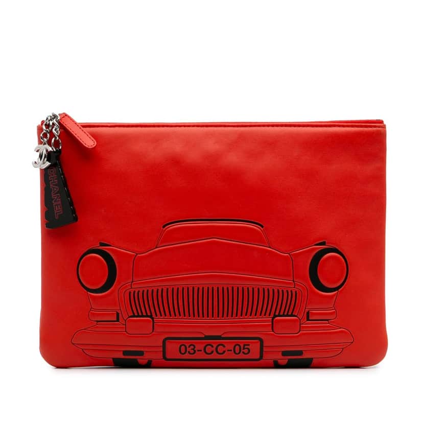 Chanel Medium Printed Lambskin Cuba La Habana O Case Clutch Red Leather Good condition - Front View