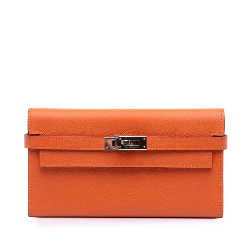 Hermès Epsom Kelly Longue Wallet Orange Leather Good condition - Front View