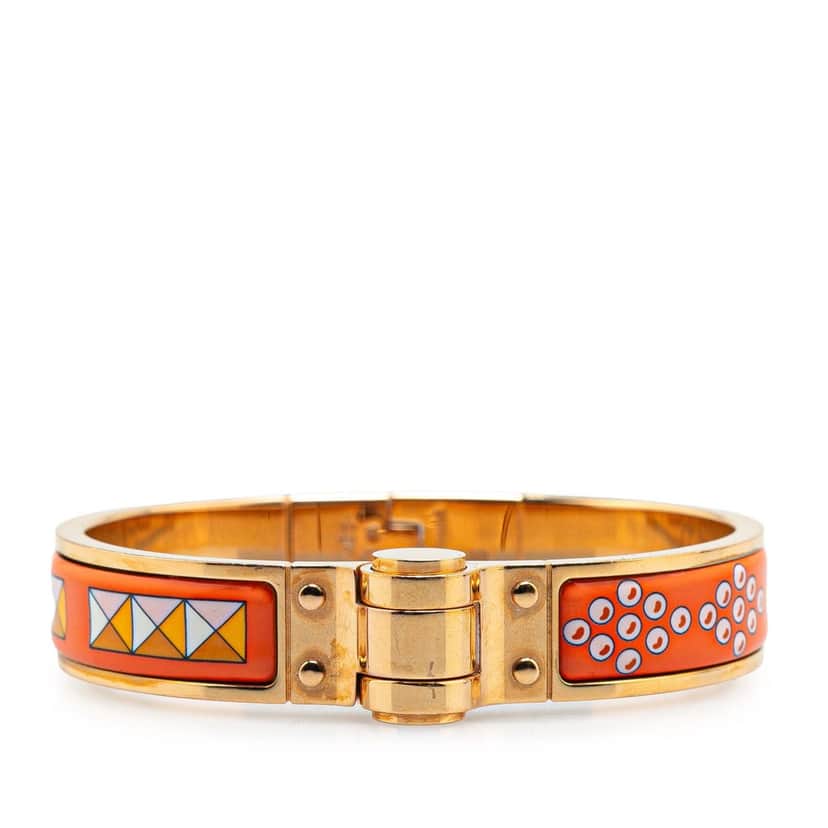 Hermès Narrow Enamel La Vie En Rouge Charniere Bracelet PM Orange Good condition - Front View