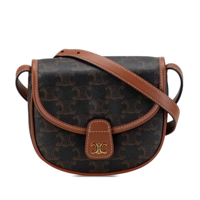 Celine Mini Triomphe Coated Canvas Besace Crossbody Brown Canvas Good condition - Front View