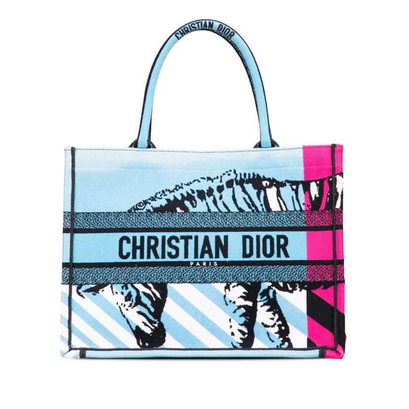 Dior Medium Embroidered Canvas Zebra D Jungle Pop Book Tote Blue Canvas Good condition - Front View