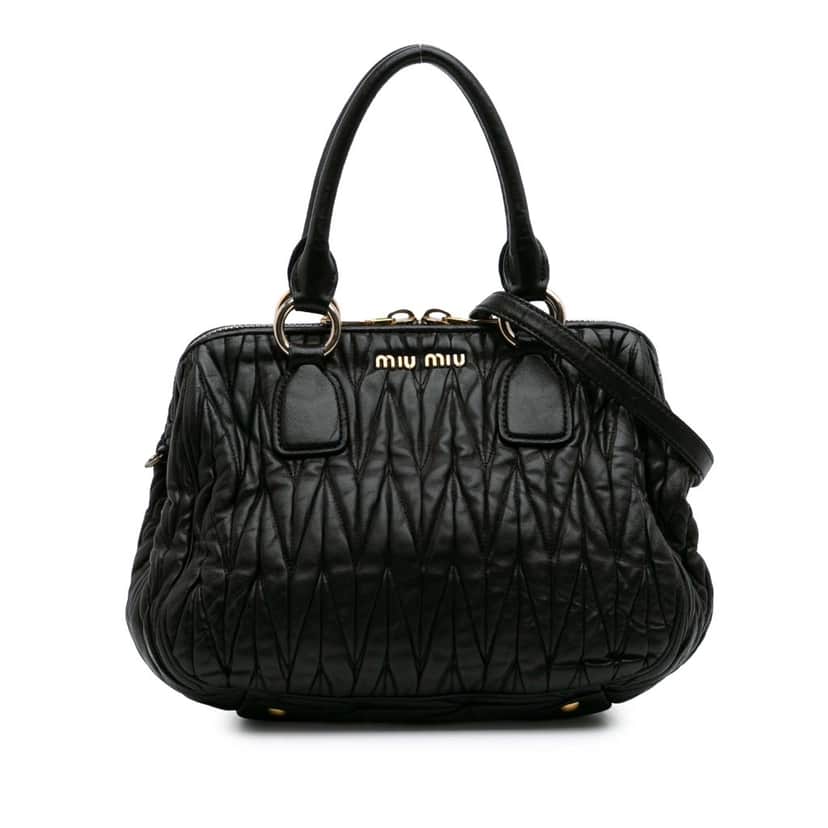 Miu Miu Matelasse Lambskin Satchel Black Leather Good condition - Front View