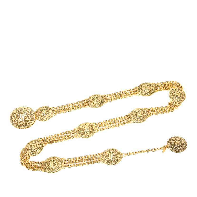 Chanel Gold Plated Equestrian Medallion Chain Belt Gold Metal Good condition - Front View