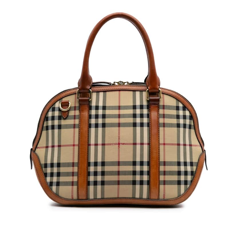 Burberry Small Haymarket Check Coated Canvas Orchard Bowling Bag Brown Canvas Good condition - Front View