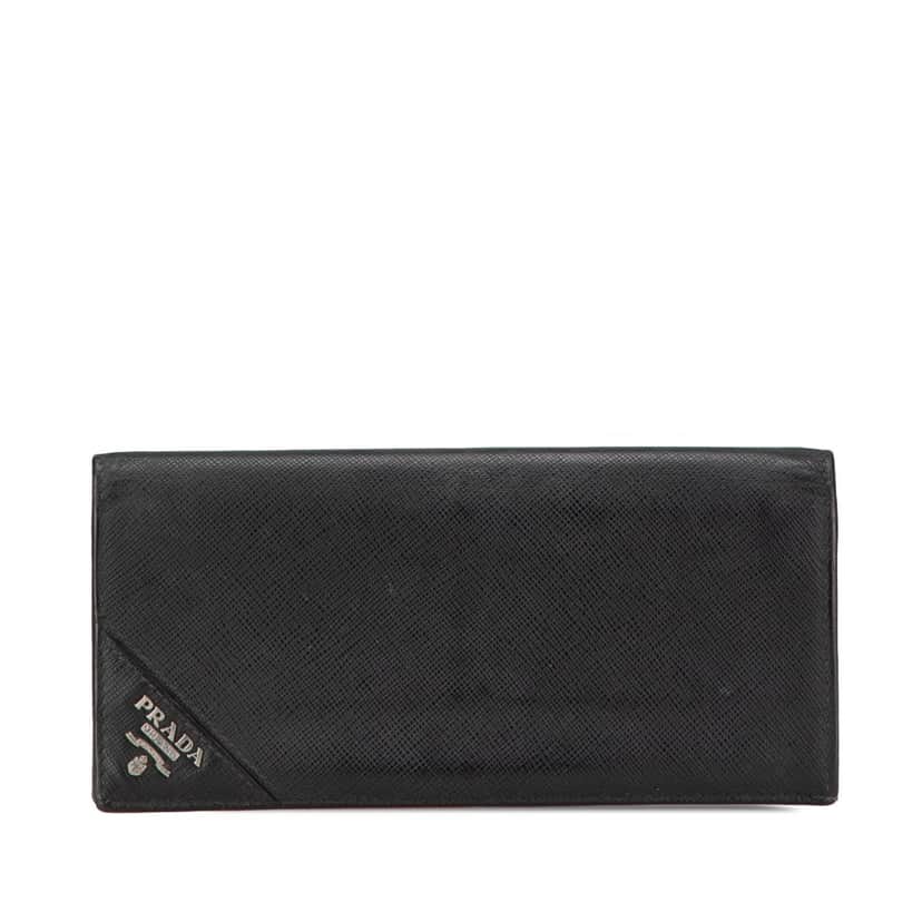 Prada Saffiano Bifold Long Wallet Black Leather Good condition - Front View