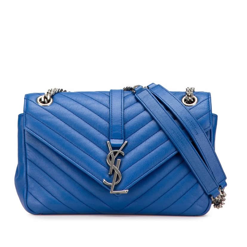 Saint Laurent Medium Matelasse Sheepskin Monogram Envelope Shoulder Bag Blue Leather Good condition - Front View