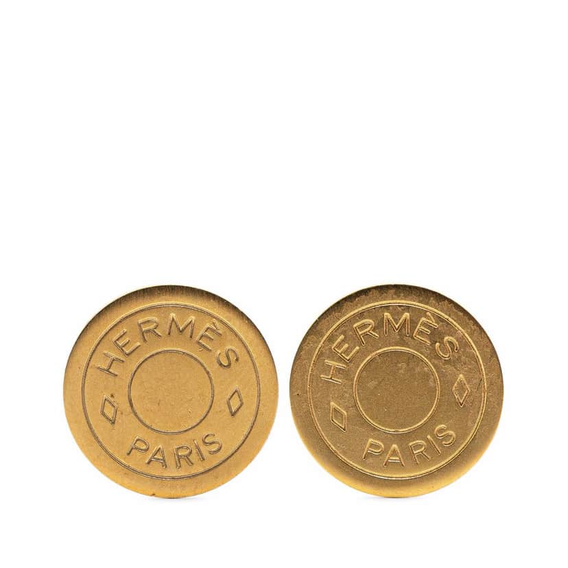 Hermès Gold Plated Bijouterie Fantaisie Clou De Selle Clip On Earrings Gold Metal Good condition - Front View