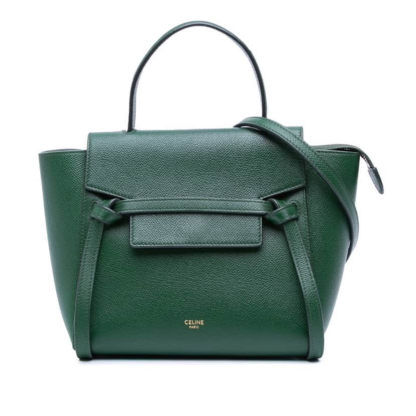 Celine Nano Grained Calfskin Belt Bag Green Leather Good condition - Front View