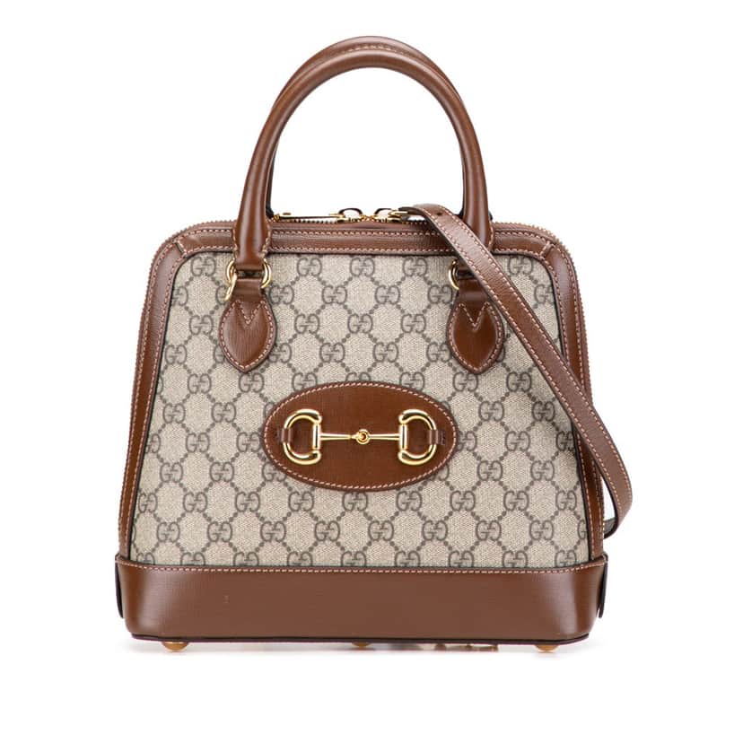 Gucci Small GG Supreme Horsebit 1955 Satchel Brown Canvas Good condition - Front View