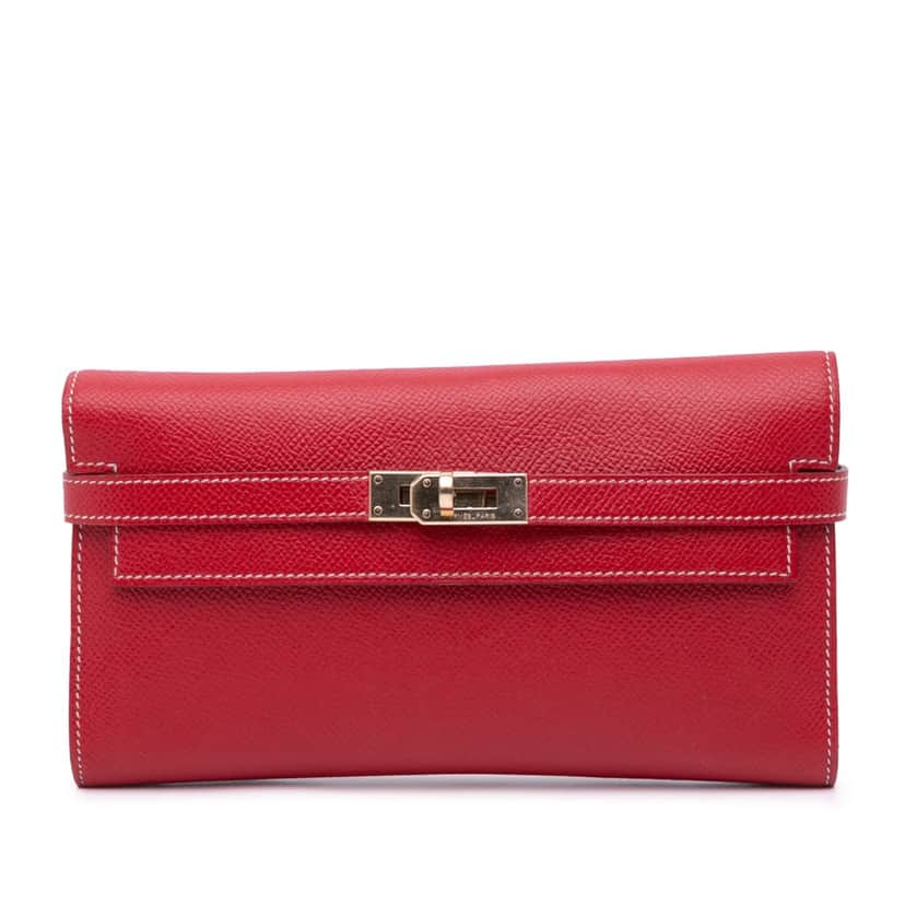 Hermès Epsom Kelly Longue Wallet Red Leather Good condition - Front View