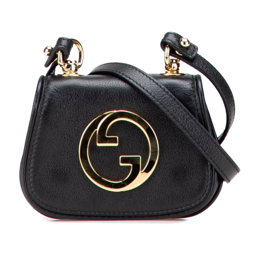 Gucci Textured Calfskin Blondie Card Case on Strap Black Leather Good condition - Front View