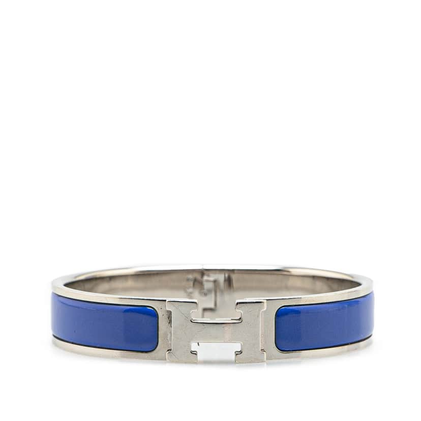Hermès Narrow Enamel Clic H Bracelet PM Blue Good condition - Front View