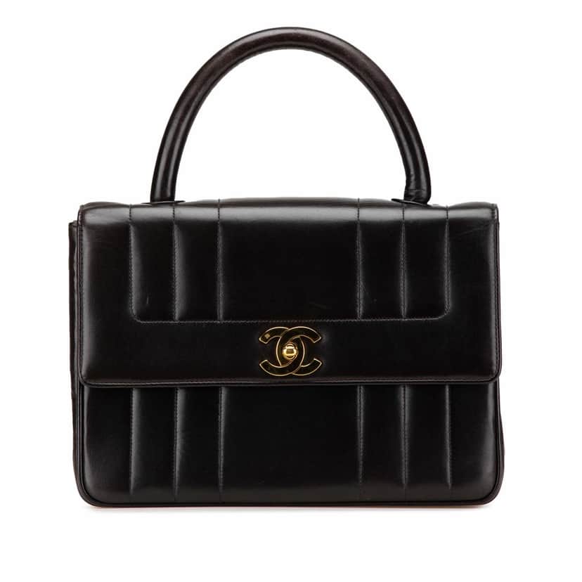 Chanel Lambskin Mademoiselle Kelly Top Handle Bag Black Leather Good condition - Front View