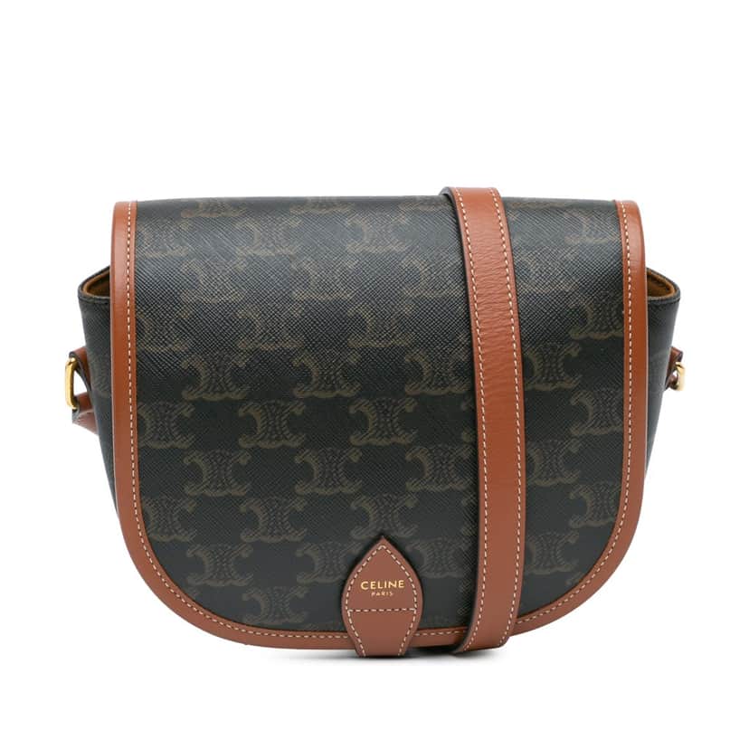 Celine Medium Triomphe Coated Canvas Folco Crossbody Brown Canvas Good condition - Front View