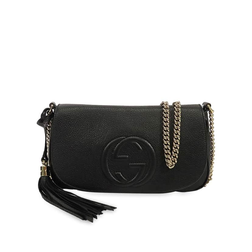 Gucci Medium Leather Soho Chain Flap Crossbody Black Leather Good condition - Front View