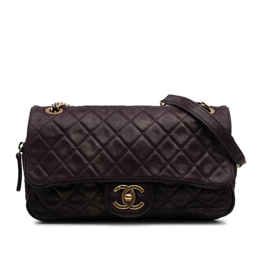 Chanel Small Quilted Iridescent Calfskin Shiva Flap Purple Leather Good condition - Front View