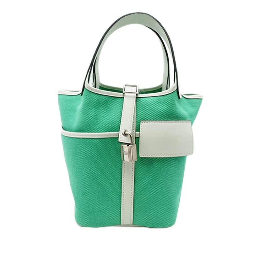 Hermès Toile Goeland and Swift Cargo Picotin Lock 18 Green Canvas Good condition - Front View