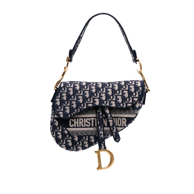 Dior Oblique Canvas Embroidered Saddle Bag Blue Canvas Good condition - Front View