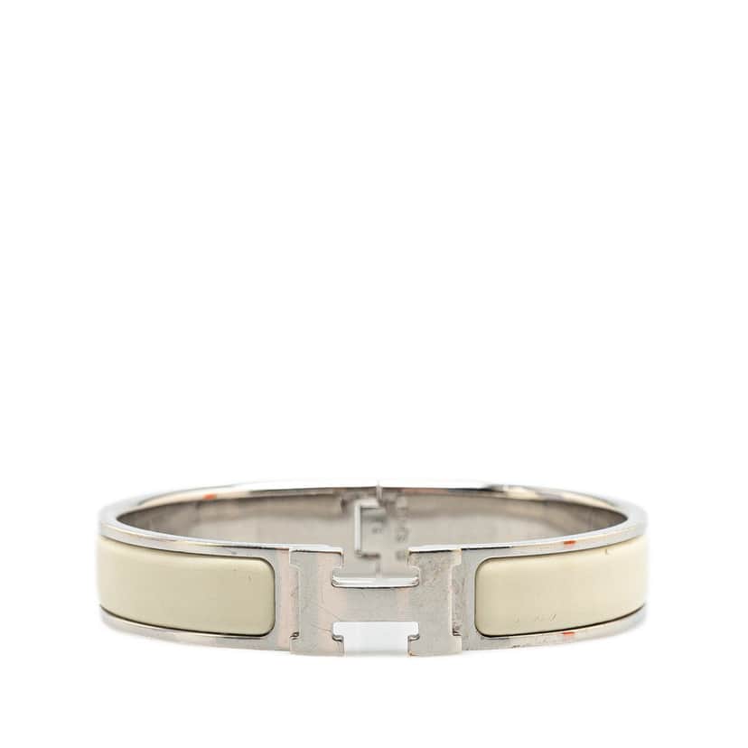 Hermès Narrow Enamel Clic H Bracelet PM White Fair condition - Front View