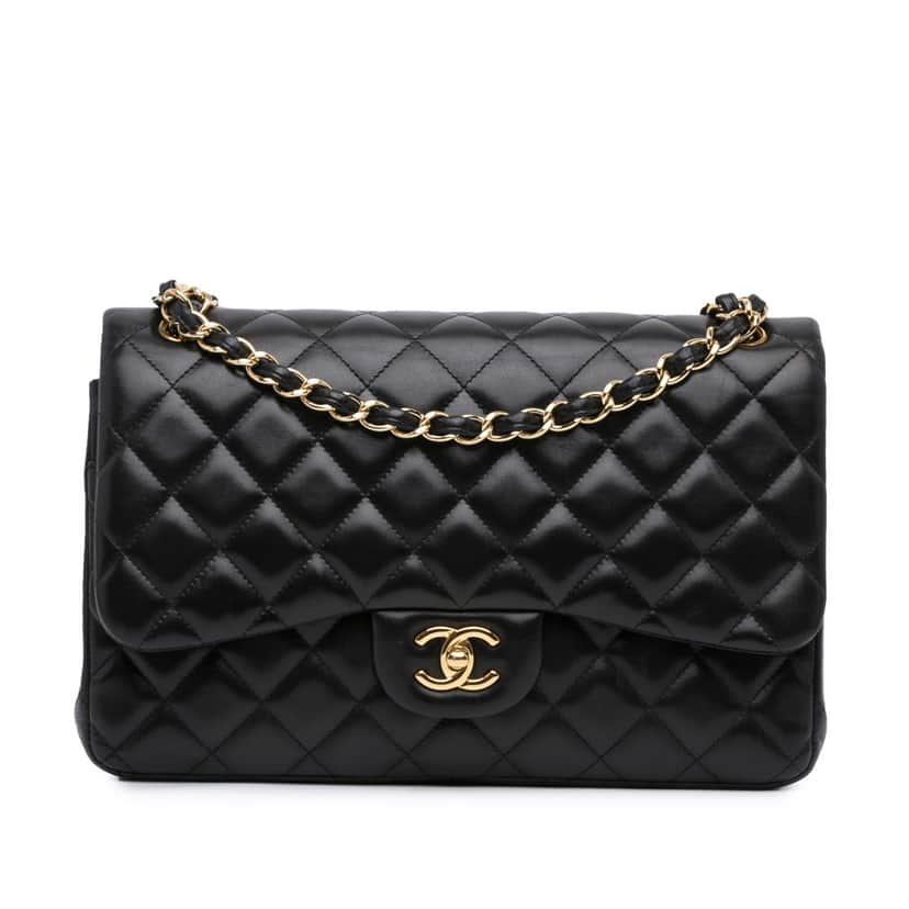 Chanel Jumbo Classic Lambskin Double Flap Black Leather Good condition - Front View
