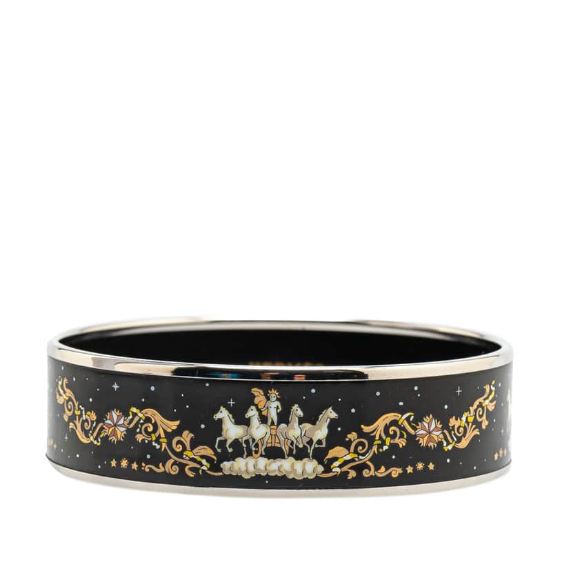 Hermès Wide Enamel Printed Horse Motif Bracelet Black Good condition - Front View