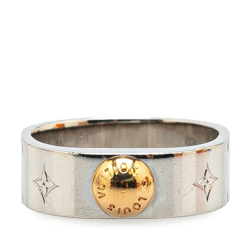Louis Vuitton Silver Tone Nanogram Ring Silver Brass Good condition - Front View
