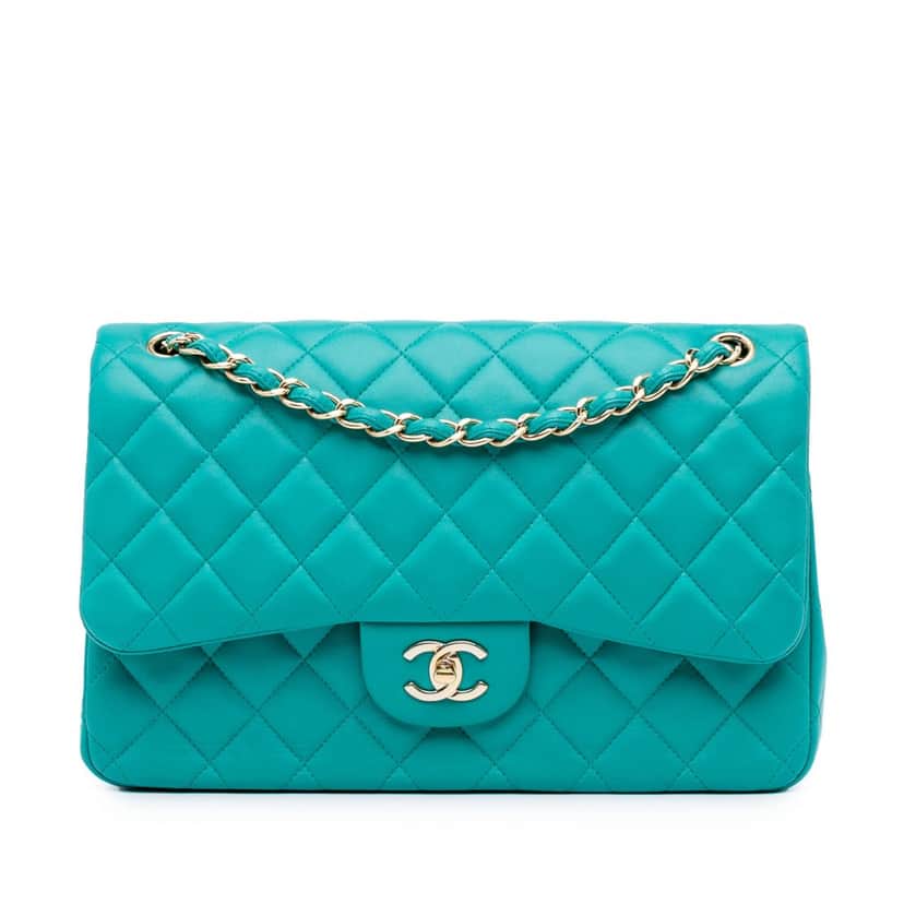 Chanel Jumbo Classic Lambskin Double Flap Blue Leather Good condition - Front View