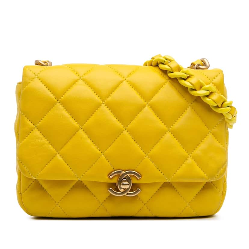 Chanel Small Quilted Lambskin Candy Chain Flap Yellow Leather Good condition - Front View
