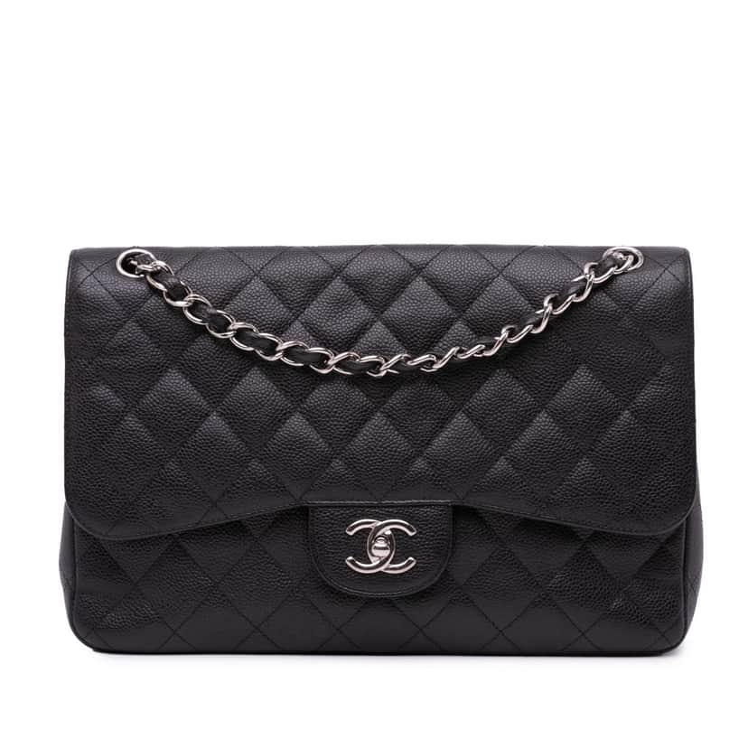 Chanel Jumbo Classic Caviar Double Flap Black Leather Good condition - Front View