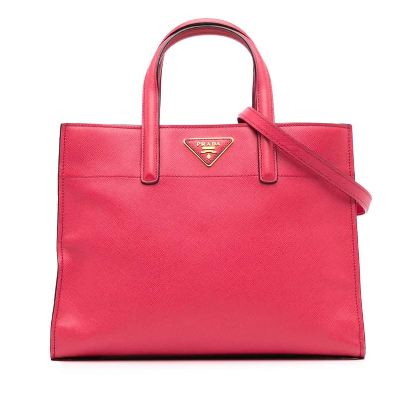 Prada Saffiano Soft Triple Pocket Tote Pink Leather Good condition - Front View