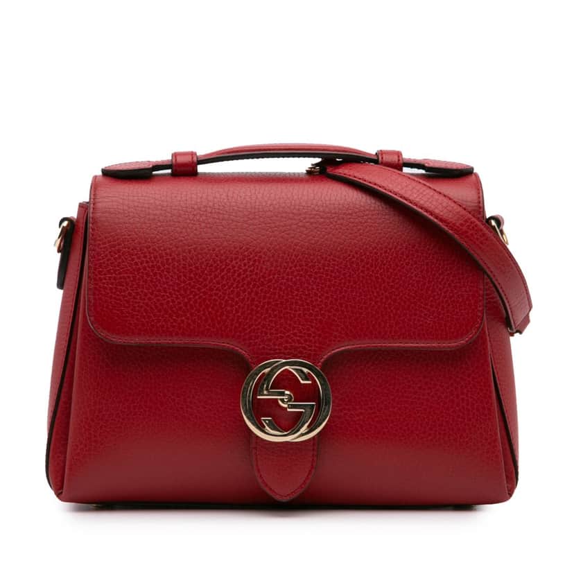 Gucci Small Dollar Calf Interlocking G Satchel Red Leather Good condition - Front View