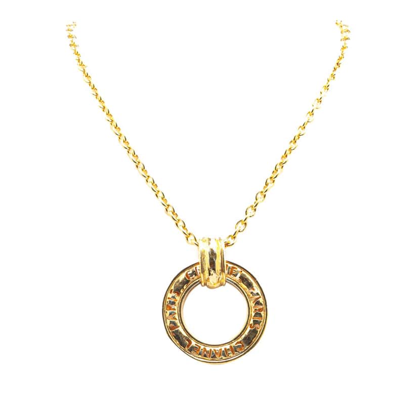 Chanel Gold Plated Circle Logo Pendant Necklace Gold Metal Good condition - Front View