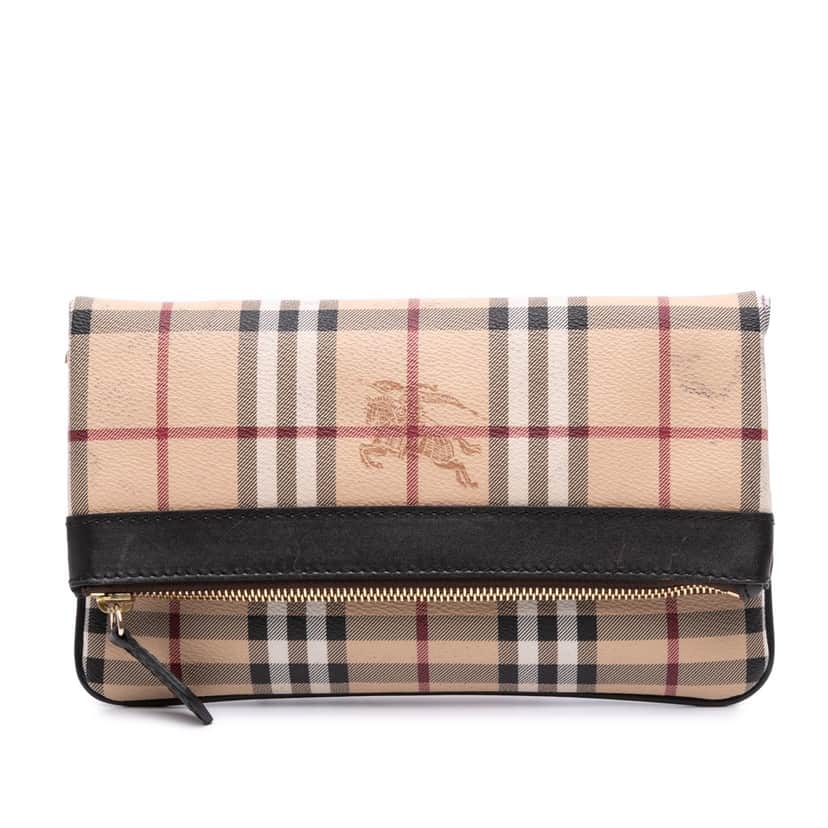 Burberry Haymarket Check Coated Canvas Adeline Fold over Clutch Brown Canvas Good condition - Front View