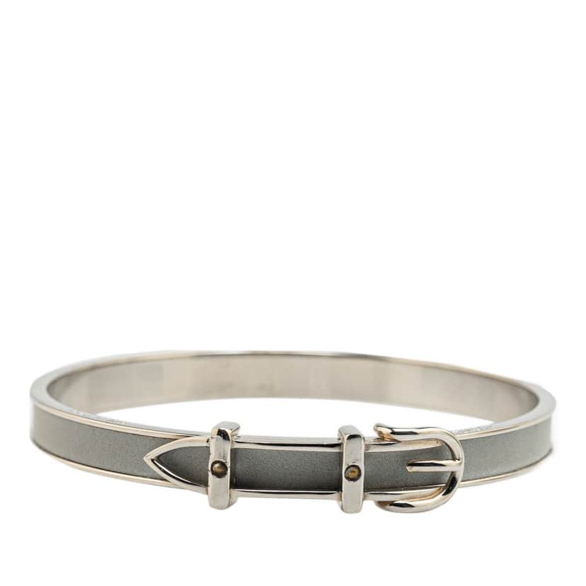 Hermès Palladium Plated Leather Belt Buckle Bangle Grey Leather Good condition - Front View