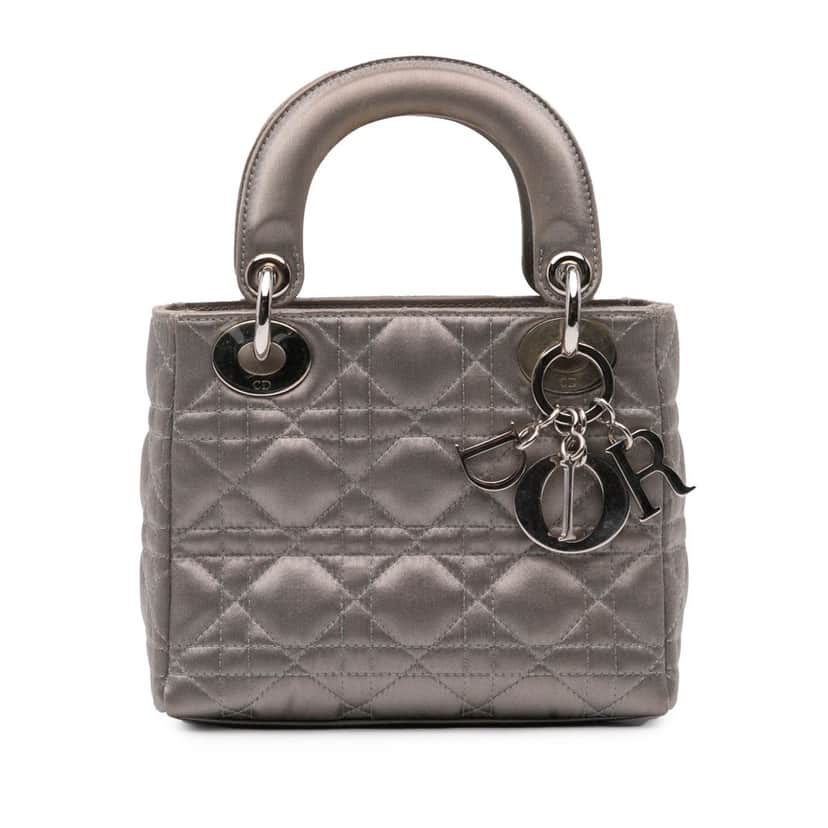 Dior Mini Satin Cannage Lady Dior Grey Satin Good condition - Front View