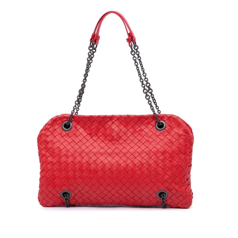Bottega Veneta Nappa Intrecciato Duo Shoulder Bag Red Leather Good condition - Front View