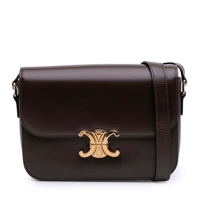 Celine Classique Shiny Calfskin Triomphe Crossbody Brown Leather Good condition - Front View