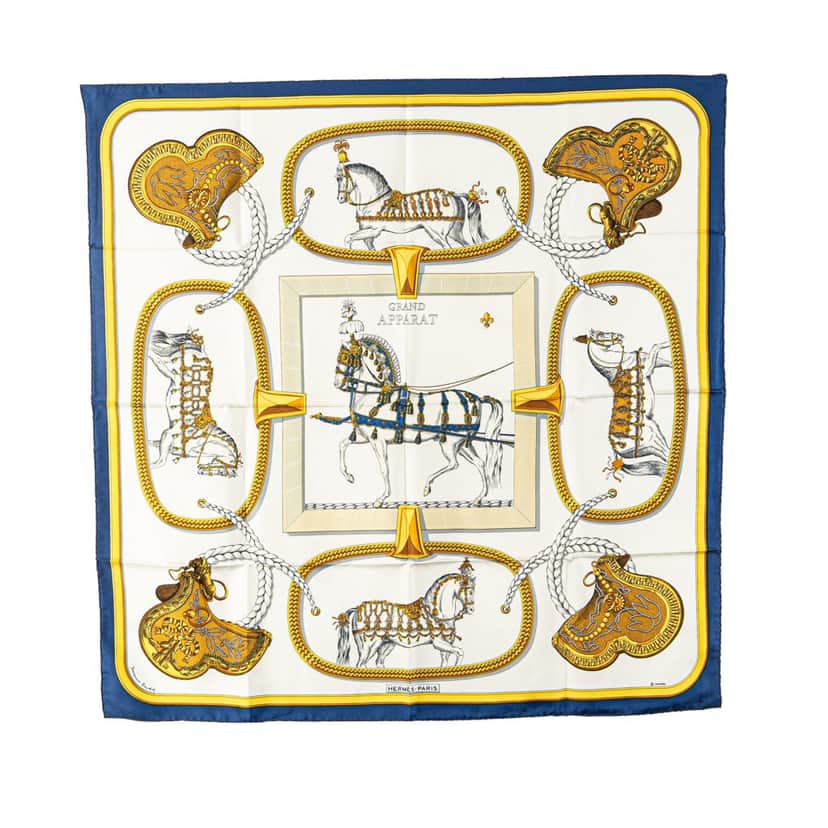 Hermès Grand Apparat Silk Scarf White Silk Good condition - Front View